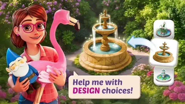 Lily's Garden gameplay: choosing a fountain design for the garden