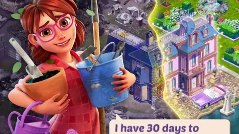 Lily's Garden scene with Lily standing in front of the old house